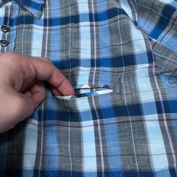 Hugo Boss Orange Mens Plaid Shirt XL Unique Upper Button Blue Tartan Casual - Picture 6 of 11